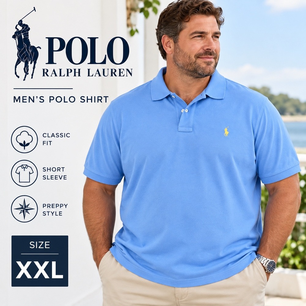 Polo Ralph Lauren Polo Shirt Mens XXL Light Blue Short Sleeve Pony Logo Cotton